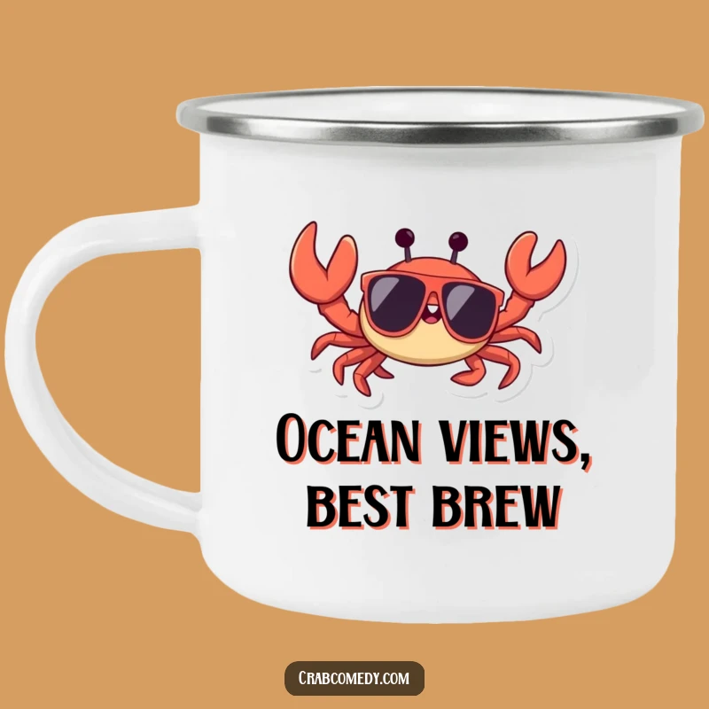 Funny Crab Sunglasses Camping Mug: Rugged Waving Crustacean, Perfect Humorous Gift!