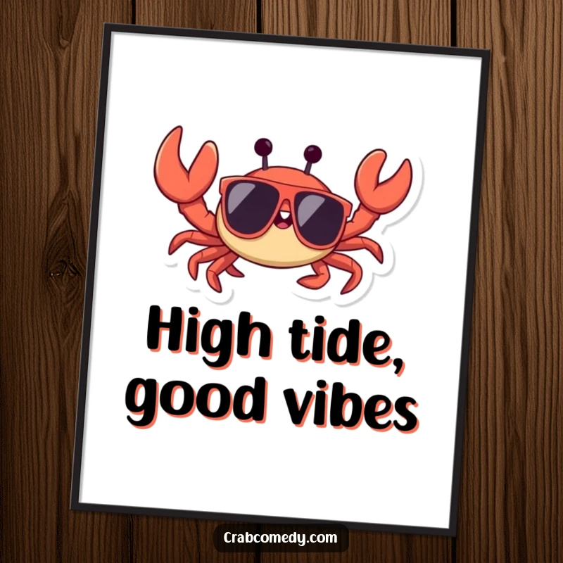 Funny crab in oversized sunglasses, happily waving a claw, as downloadable digital art.