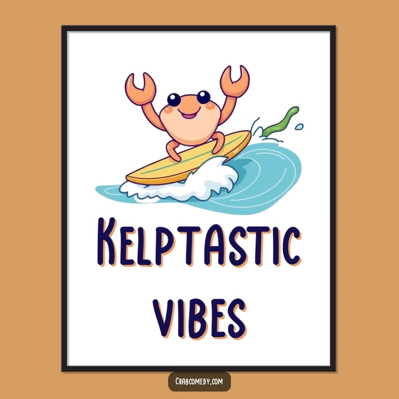 Funny Crab Surfing Kelp Digital Art - Instant Beach Vibes & Hilarious Gift
