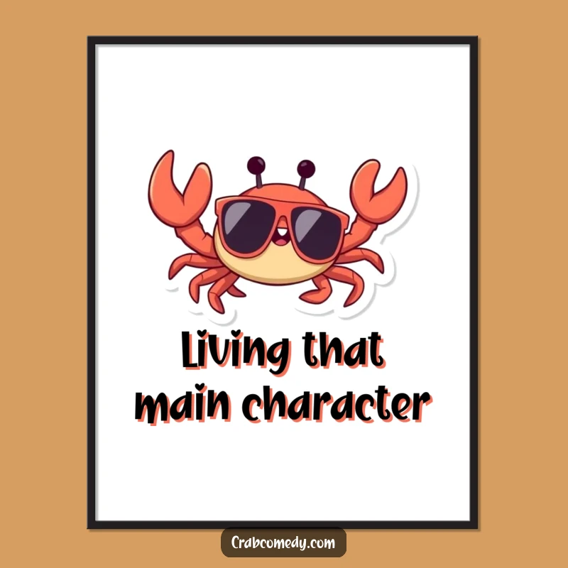 Funny Crab Sunglasses Poster: Cool Waving Crustacean Art, Perfect Humorous Gift!