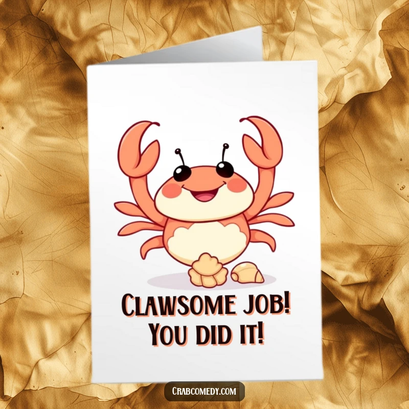 Funny Free Printable Congratulations Card: A cheerful crab juggling seashells, celebrating your awesome achievement with humor.