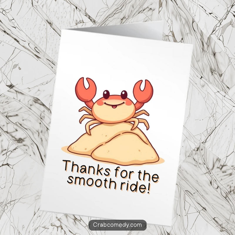 Funny Free Printable Thank You Card: A happy crab slides down a sand dune on its shell. Fun downloadable gift.