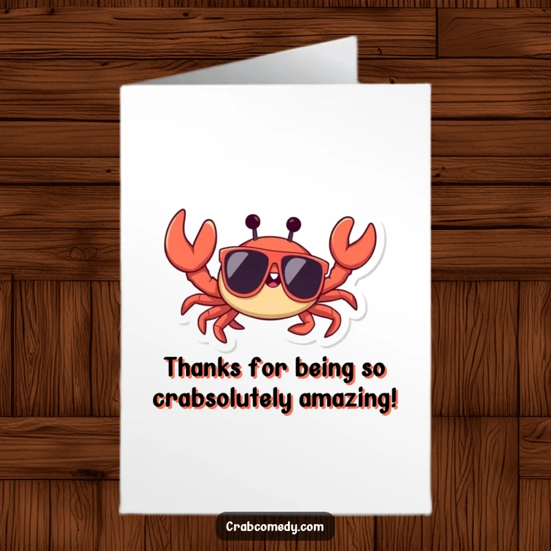 Funny Free Printable Thank You Card: A cool crab with sunglasses waves one claw. Super downloadable gift.