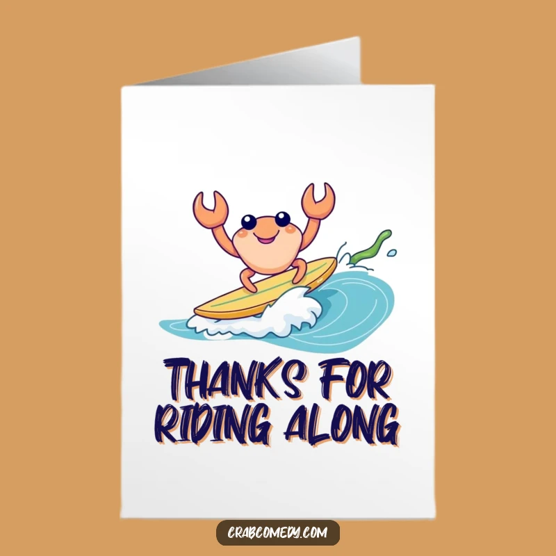 Free Printable Thank You Card: Surfing Crab Rides Gratitude in a Funny Downloadable Gift