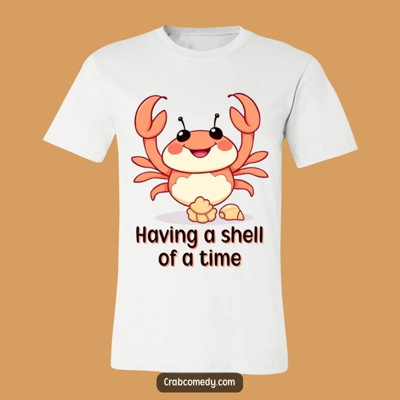 Funny Crab Juggling Seashells T-Shirt - Playful Beach Apparel, Unique Gift